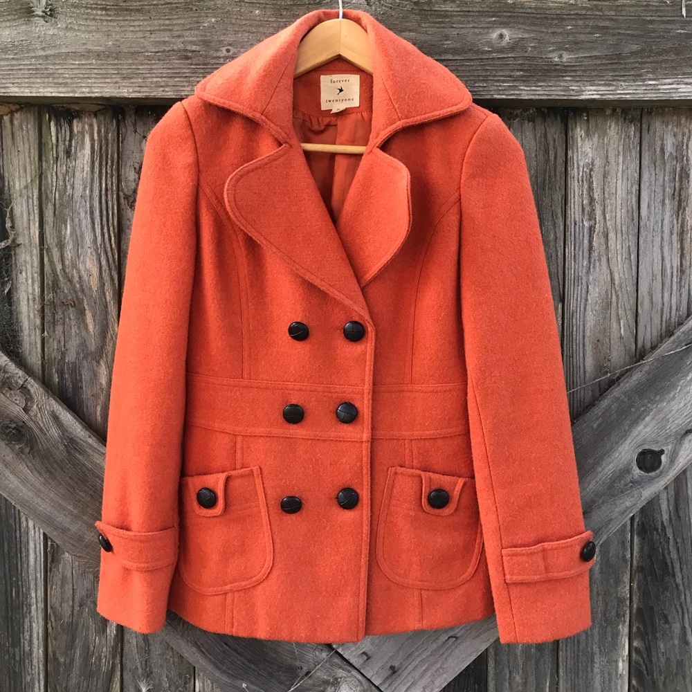 Burnt orange pea coat perfect for Fall 🍂🍁🍂🍁